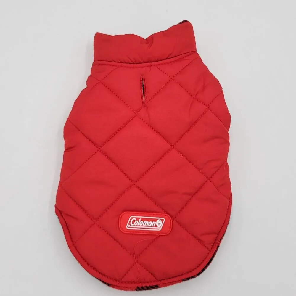 Coleman XSmall Buffalo Plaid Gingham Fleece Quilted Dog Coat Camping Holiday
